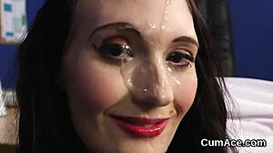 randy looker gets cumshot on face, eats all spunk 😋