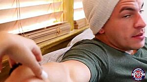 a hunk scores big, banging busty teen aaliyah on a cozy couch with wild action  