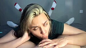 Hot girlfriend practices blowjob technique on her friend cock