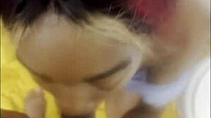 black couple pleasures each other with deepthroat and fingering