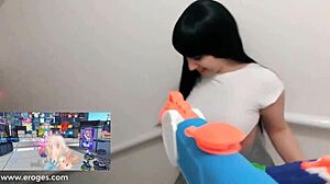 gostosa gamer teases with micro bikini play