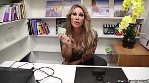 Mature milf gives pov handjob to big cock