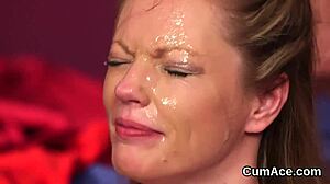 Cantik pelik kena pancut muka telan semua air mani