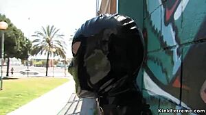 I'm Handcuffed Blonde Suckin Dicks Outdoor in Bondage