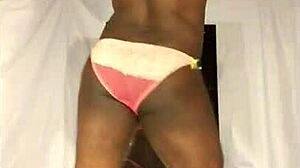 Sexy ebony shemale twerks ass to music