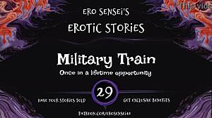 Erotic audio of military train scenario for women's pleasure, featuring masturbation and orgasm fantasies.