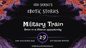 Erotic audio of military train scenario for women's pleasure, featuring masturbation and orgasm fantasies.