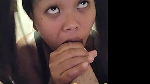 black sexy outfit asian gives best deepthroat blowjob and swallow 😍