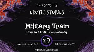 Erotic audio of military train scenario for women's pleasure, featuring masturbation and orgasm fantasies.