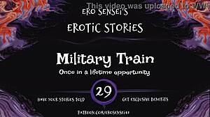 Erotic audio of military train scenario for women's pleasure, featuring masturbation and orgasm fantasies.