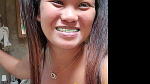 black sexy outfit asian gives best deepthroat blowjob and swallow 😍