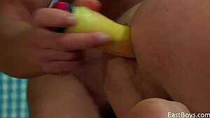 czech twink and muscular bodybuilder in blowjob action with dildo