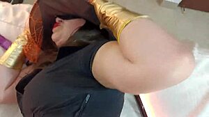 Hot witch on Halloween filled with cum by stranger!