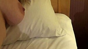 petite babe with hanging tits gives hot handjob