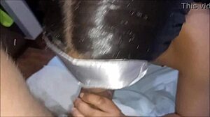 Sexy mixed chick takes monster cock