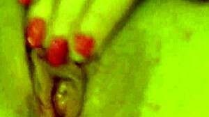 petite babe with hanging tits gives hot handjob