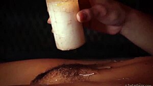 brunette clara d solo masturbating with wax on her natural tits