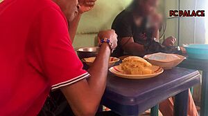 Trade by Barter with Beautiful Ebony in Restaurant.