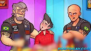 young guy sucked two cocks and got fucked intensely