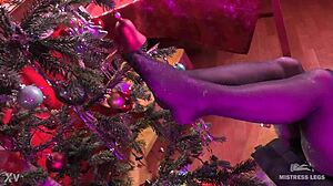 Wow, mistress's sexy feet in slippers and lurex pantyhose!