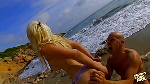 Blonde Babe with Shaved Pussy Seduces Stranded Guy for Raw Assfucking on Secluded Beach