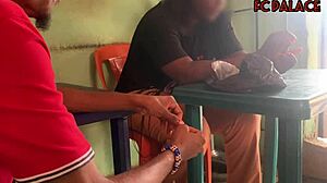 Trade by Barter with Beautiful Ebony in Restaurant.