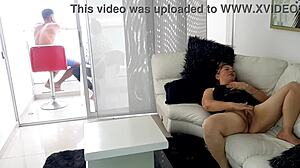 Amateur catches mature latina stepmother masturbating her shaved pussy