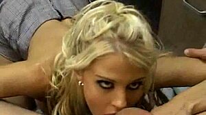 Blonde in mini skirt fingers pussy and gets ass fucked