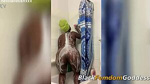 Ebony Woman Claps Booty and Plays Toys in Shower