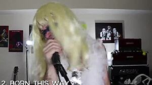 cute ladyboy dances to music, aspiring to be lady gaga