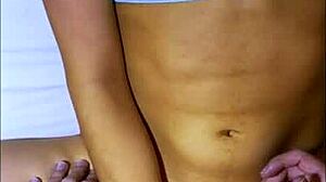 Shy petite 18+ student shares bed after party for tight orgasm