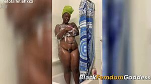 Ebony Woman Claps Booty and Plays Toys in Shower