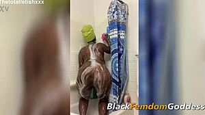 Ebony Woman Claps Booty and Plays Toys in Shower
