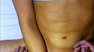 Shy petite 18+ student shares bed after party for tight orgasm