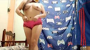 Horny mother-in-law gets anal sex from stepson, sucking tits before doggystyle pounding with slow lube.