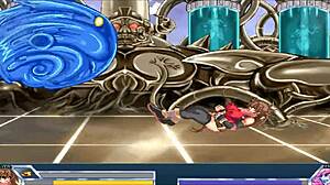 In this hentai game, succubus and ninja warrior fight roughly then have intense sex.