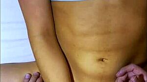 Shy petite 18+ student shares bed after party for tight orgasm