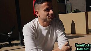 Bottom Twunk Sucks Cock, Gets Barebacked Outdoors