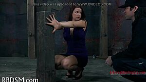 Seductive femdom stuffs cute slut with toy