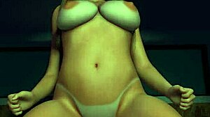 Ser sexy moden milf ri dildo med solstriper og store pupper