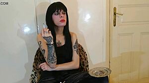 I am beth kinky, sexy goth domina smoking backstage