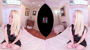 Skinny blonde undresses and masturbates in POV