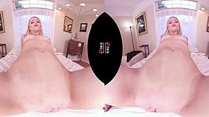 Skinny blonde undresses and masturbates in POV