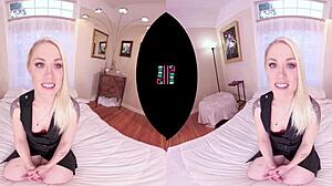 Skinny blonde undresses and masturbates in POV