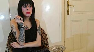 I am beth kinky, sexy goth domina smoking backstage