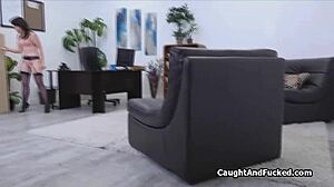 lingerie teen gets handcuffed in office and sucks pov