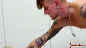 In bdsm room, teen with big tits gets ass fucked hard in threesome bondage