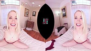 Skinny blonde undresses and masturbates in POV