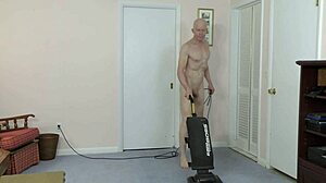 gay nudist tidies up his beach house while flashing his hairless body to amateurs.