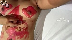 Amateur Girl Draws On Her Naked Asian Body With Lipsticks